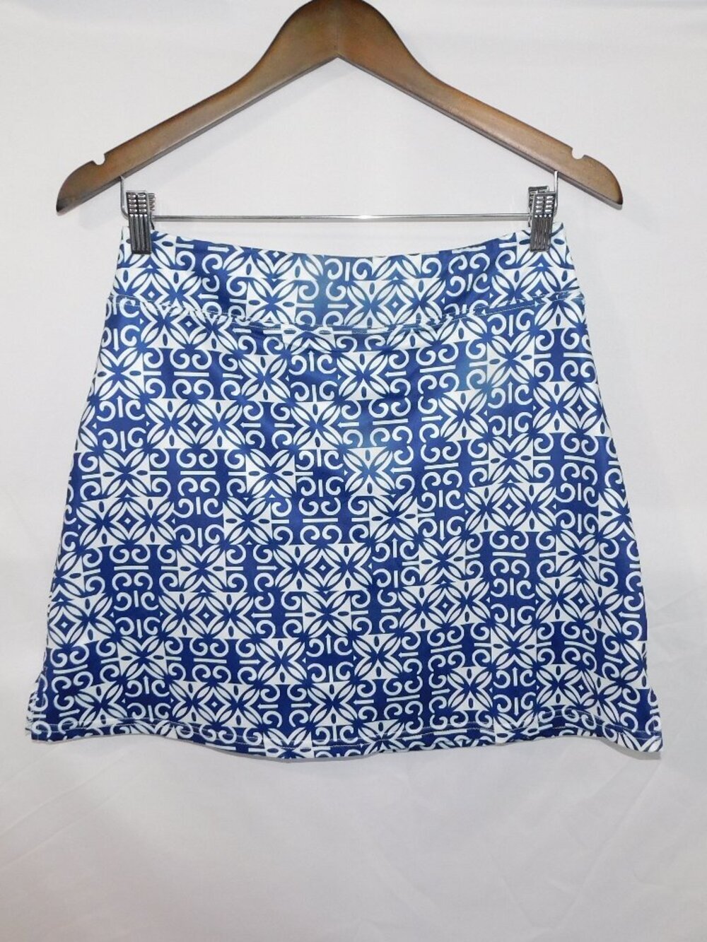 Ekouaer Blue White Pattern Pull On Golf Skort Skirt with Shorts Womens M